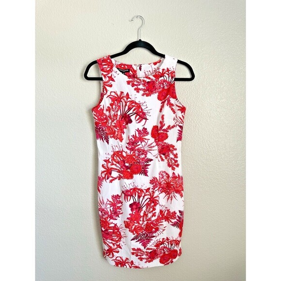 NEW Mario Serrani Italy Stretch Shift Dress Women's Size 4 Red Floral Sleeveless - Picture 1 of 7